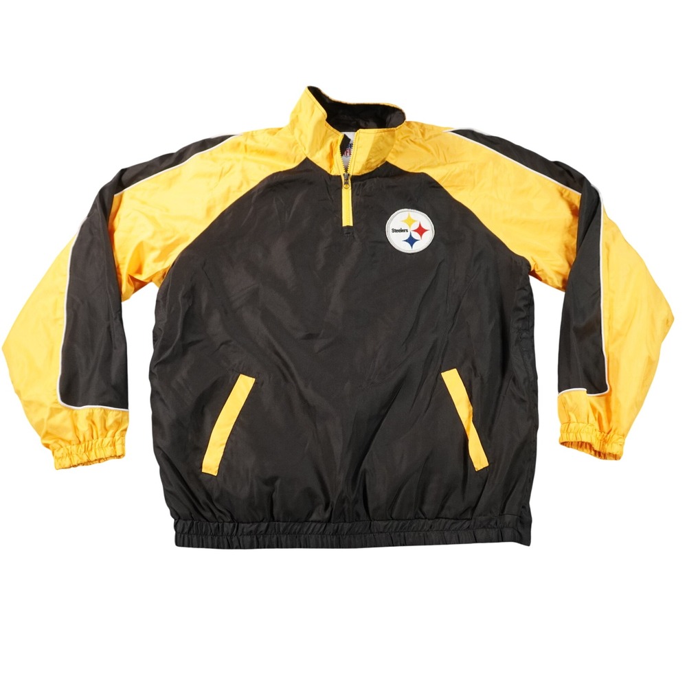 NFL Team Apparel Windbreaker Mens Large Black Yellow Pittsburgh Steelers 1/4 Zip